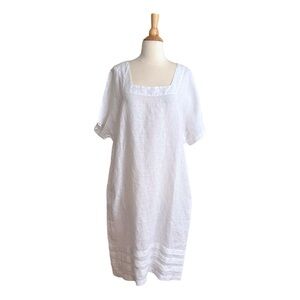 HARIS COTTON White Linen Shift Dress Relaxed Fit Beachy Coastal Size Small